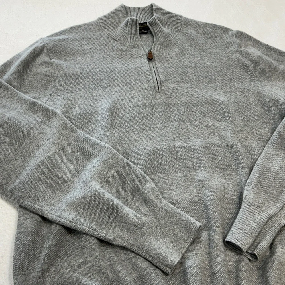 Brooks Brothers Mens XL Grey‎ Cotton Cashmere Blend Quarter Zip Sweater Pullover